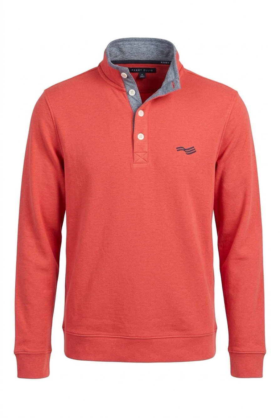 NEW with tags, Perry Ellis Quarter Button Pullover Sweatshirt Red Gray Mens M